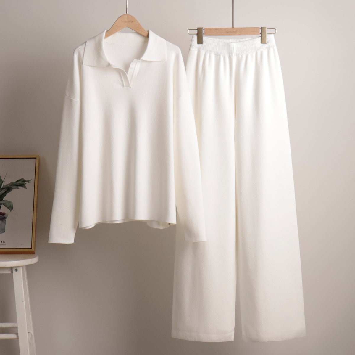 Ensemble Femme Deux Pièces Pantalon Large Et Pull Polo