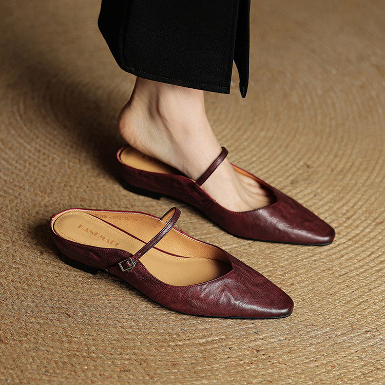 Mules Femme En Cuir Véritable À Bride Et Petit Talon