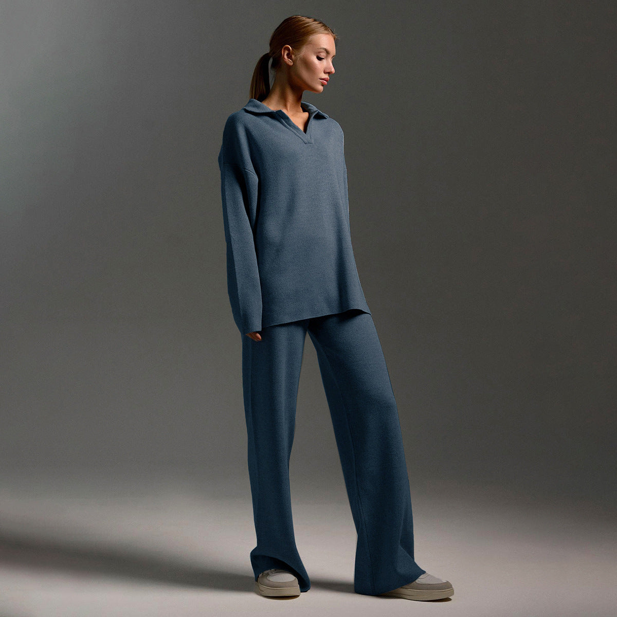 Ensemble Femme Deux Pièces Pantalon Large Et Pull Polo