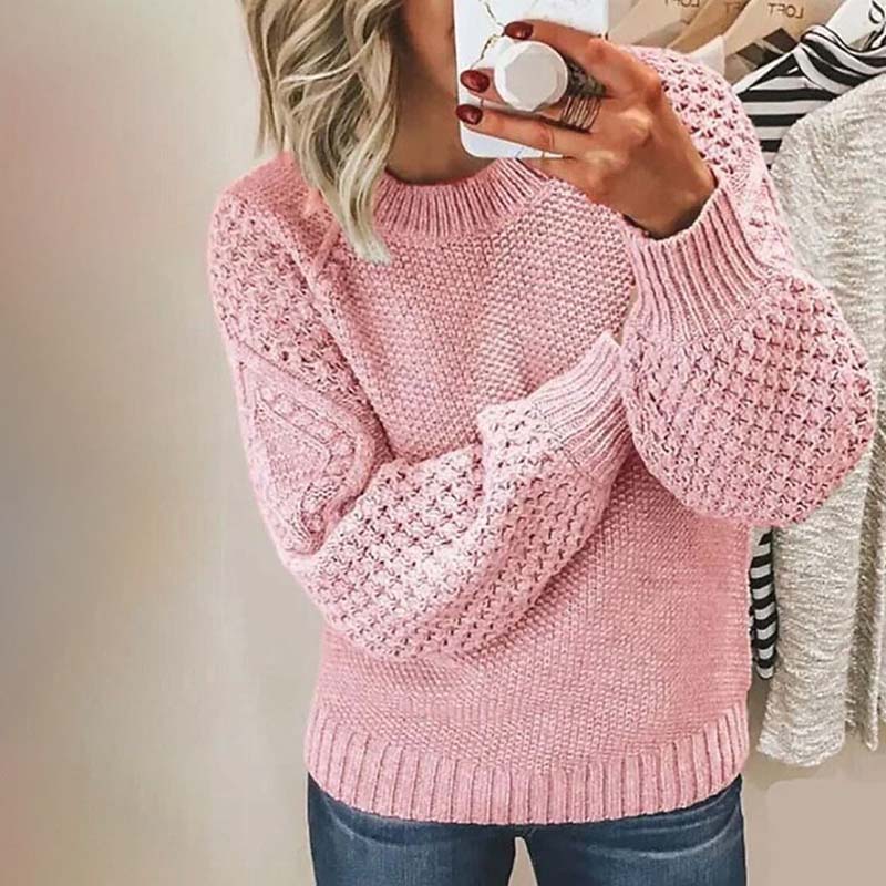 Pull Femme En Maille À Col Rond Et Manches Lanterne