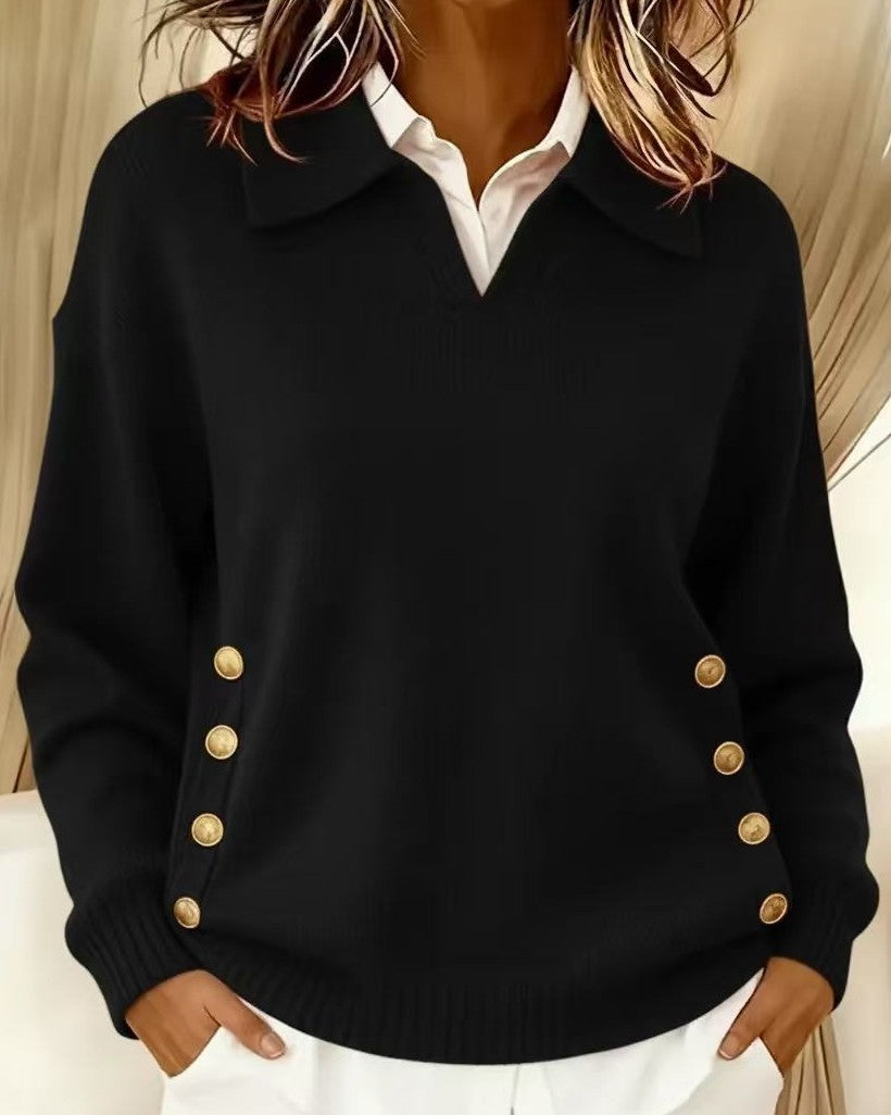 Pull Femme Col V En Mélange De Laine À Boutons Dorés