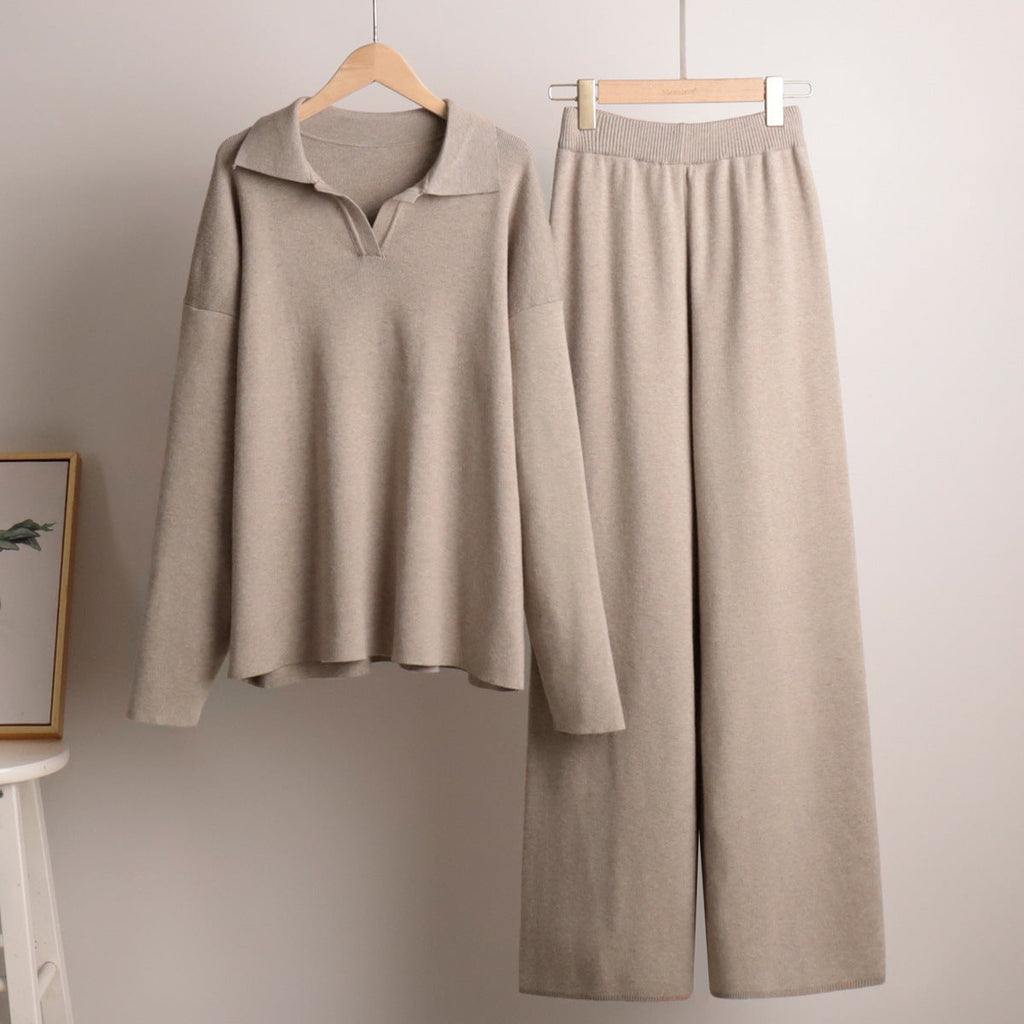 Ensemble Femme Deux Pièces Pantalon Large Et Pull Polo