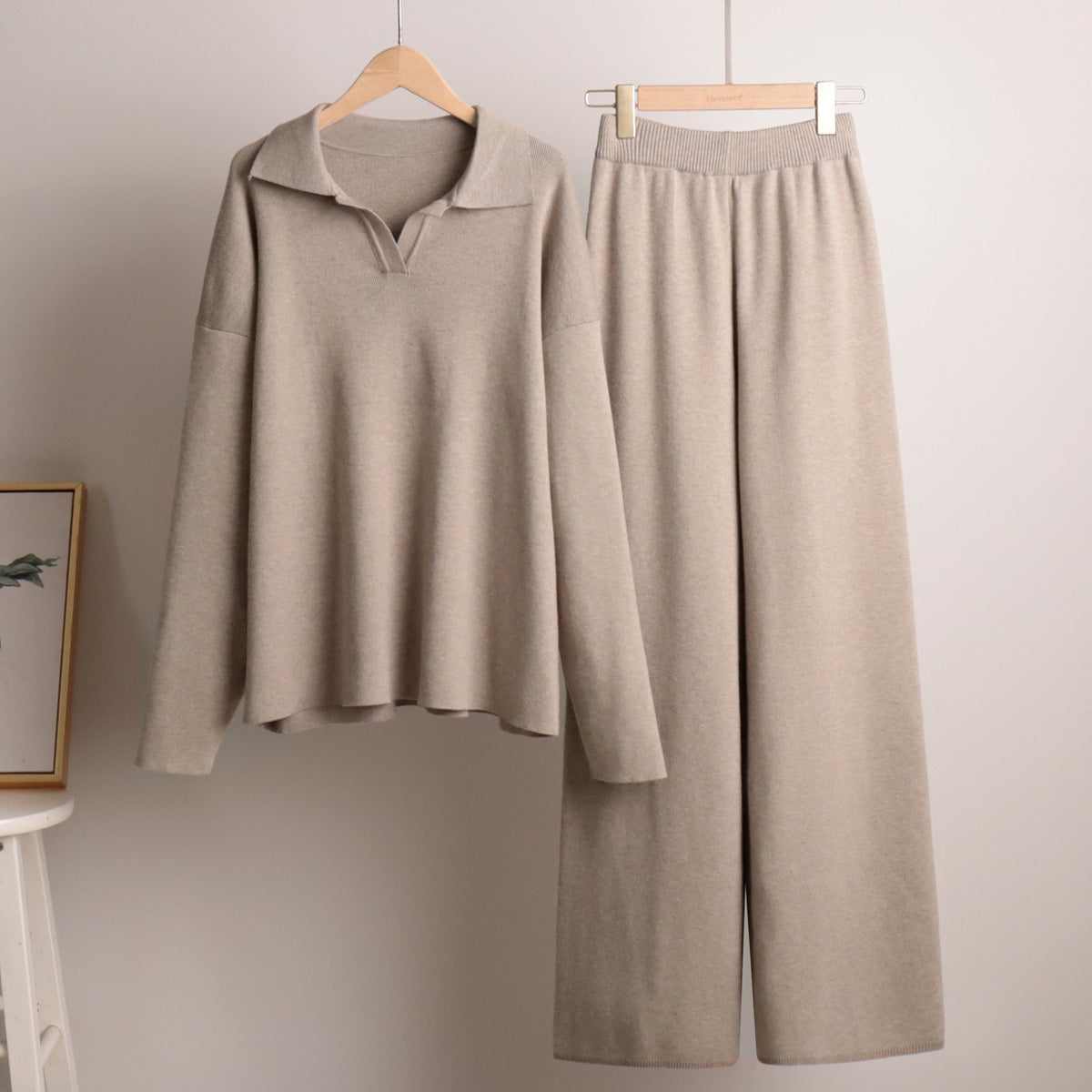 Ensemble Femme Deux Pièces Pantalon Large Et Pull Polo