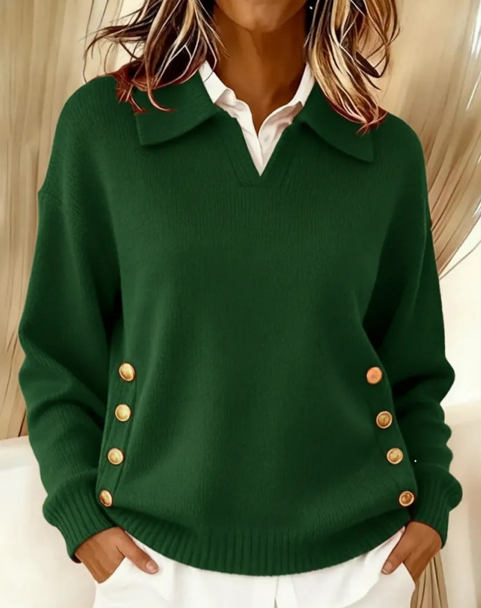 Pull Femme Col V En Mélange De Laine À Boutons Dorés