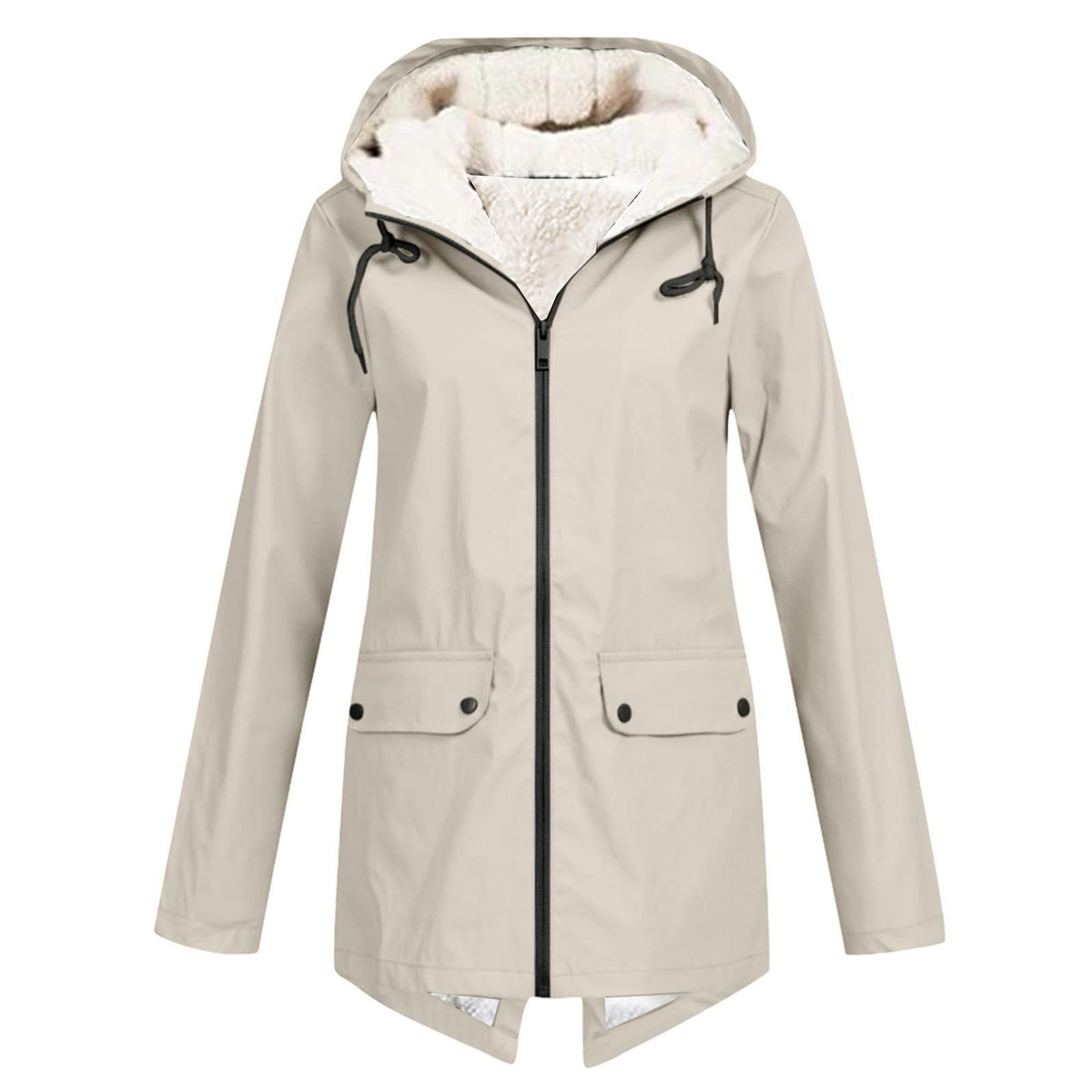 Parka Femme Longue Doublée Polaire Avec Capuche Et Poches