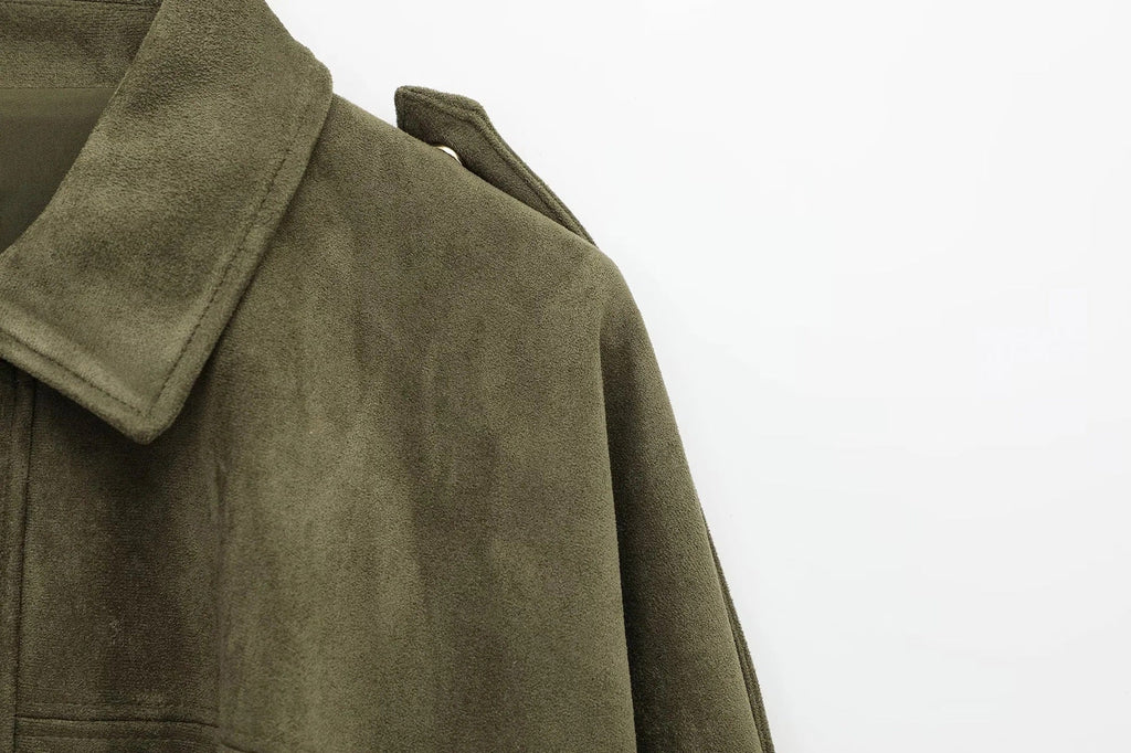 Veste Femme Oversize Effet Suédine À Col Classique