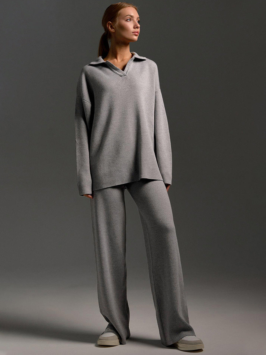 Ensemble Femme Deux Pièces Pantalon Large Et Pull Polo