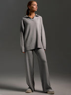 Ensemble Femme Deux Pièces Pantalon Large Et Pull Polo