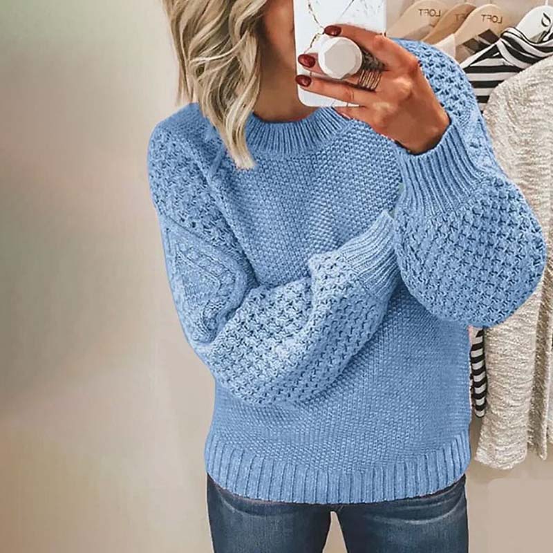 Pull Femme En Maille À Col Rond Et Manches Lanterne