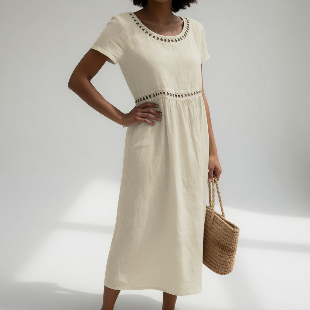Robe en coton brodée à coupe empire pour femme