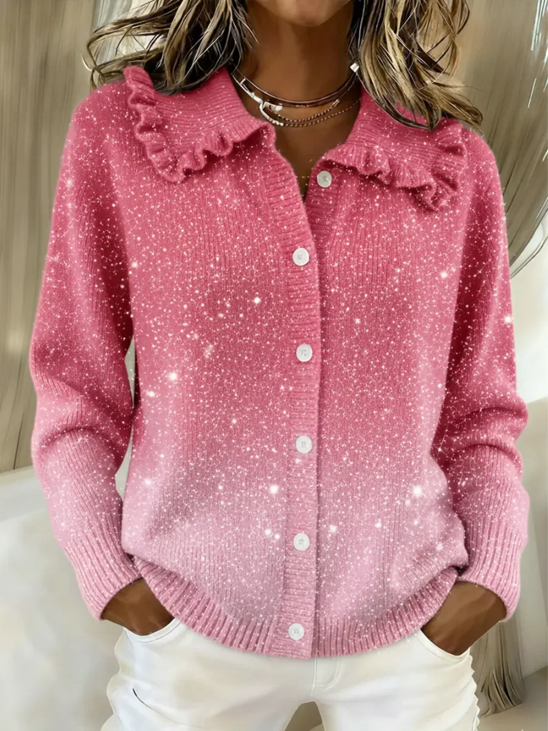 Gilet Femme En Maille De Laine À Col Volanté Boutonné