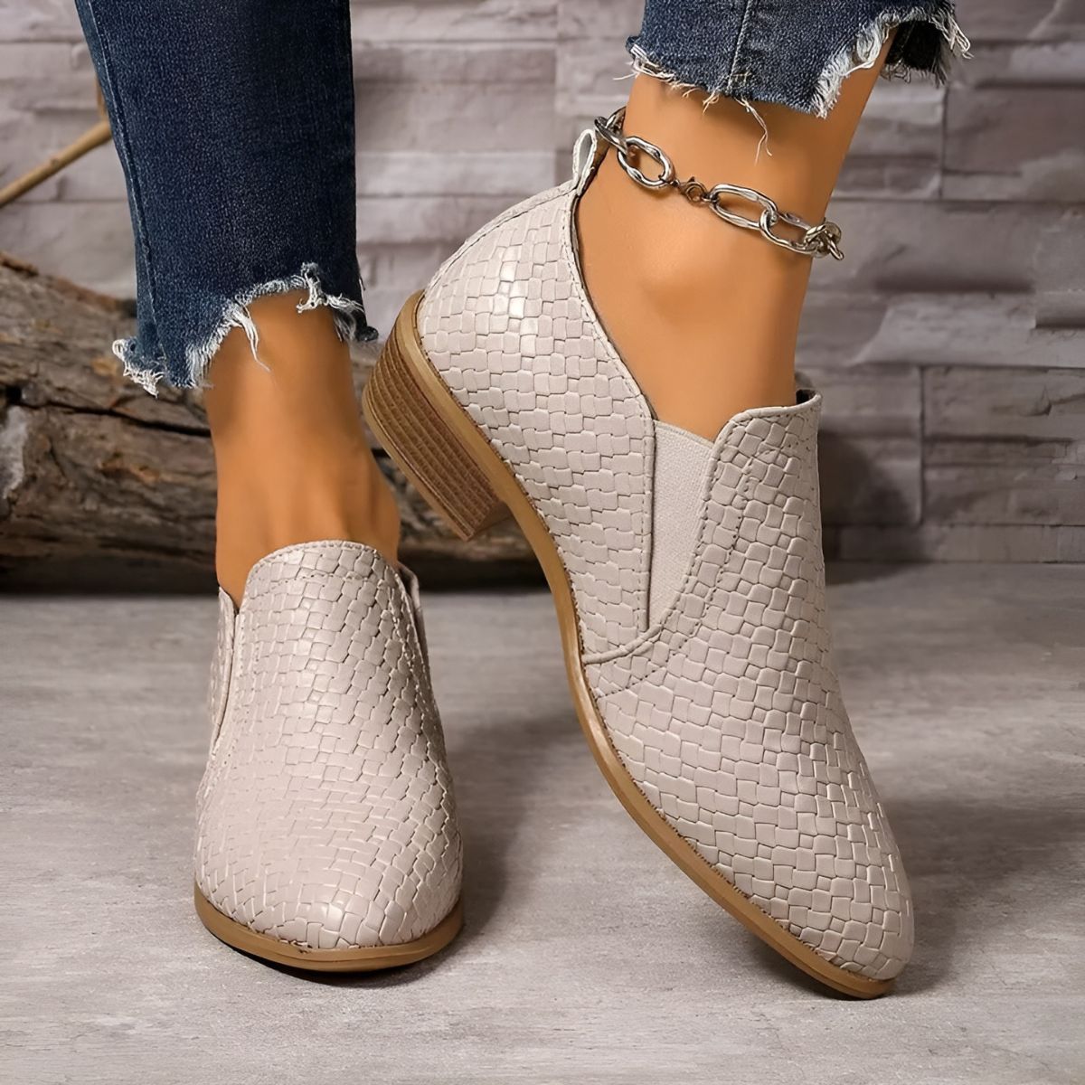 Chaussures Oxford Femme En Cuir Tressé À Talon Bloc