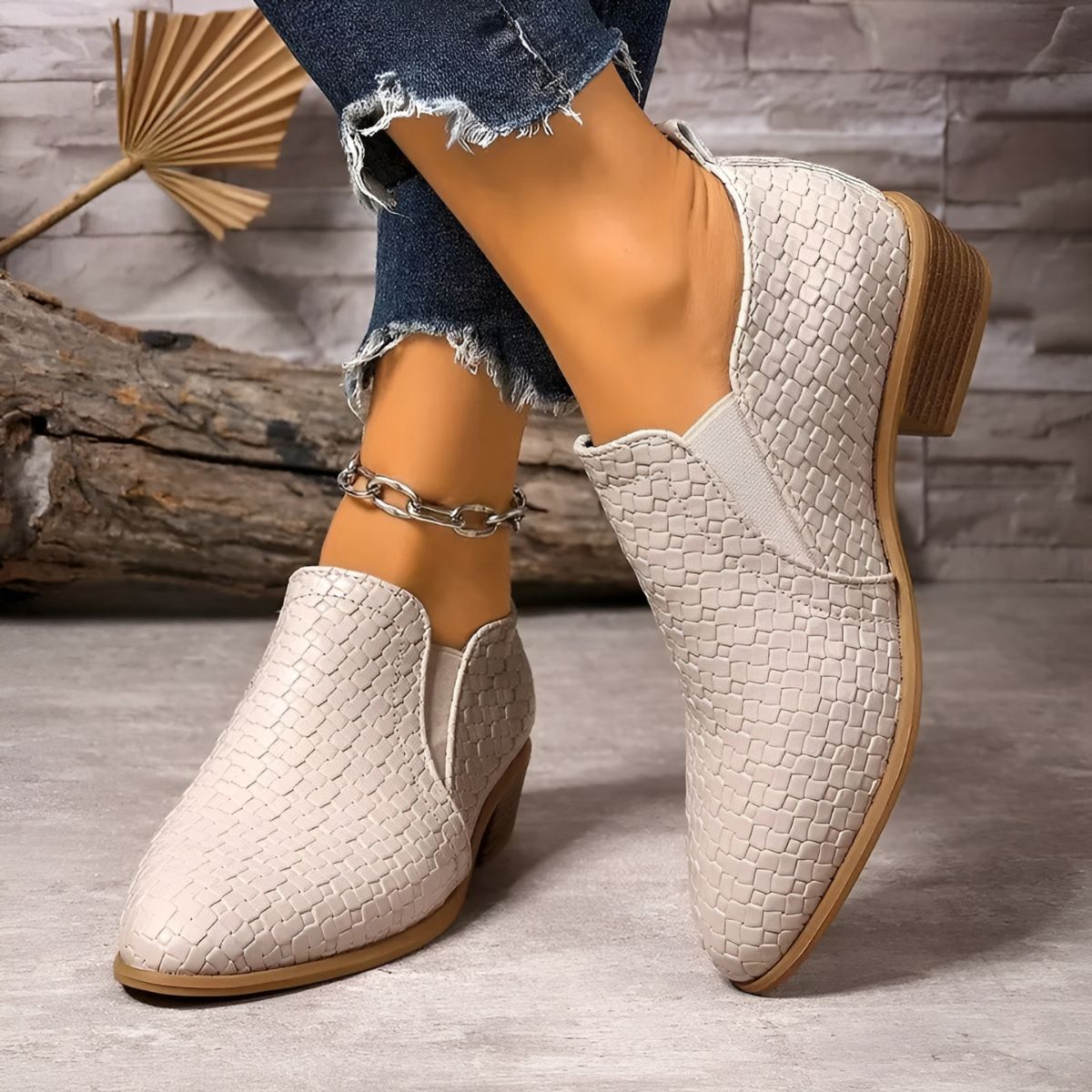 Chaussures Oxford Femme En Cuir Tressé À Talon Bloc
