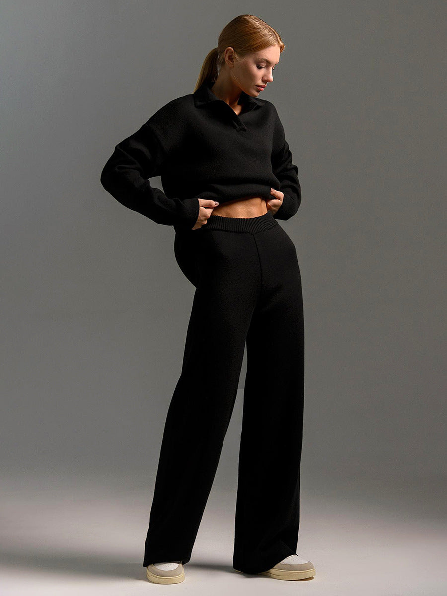 Ensemble Femme Deux Pièces Pantalon Large Et Pull Polo