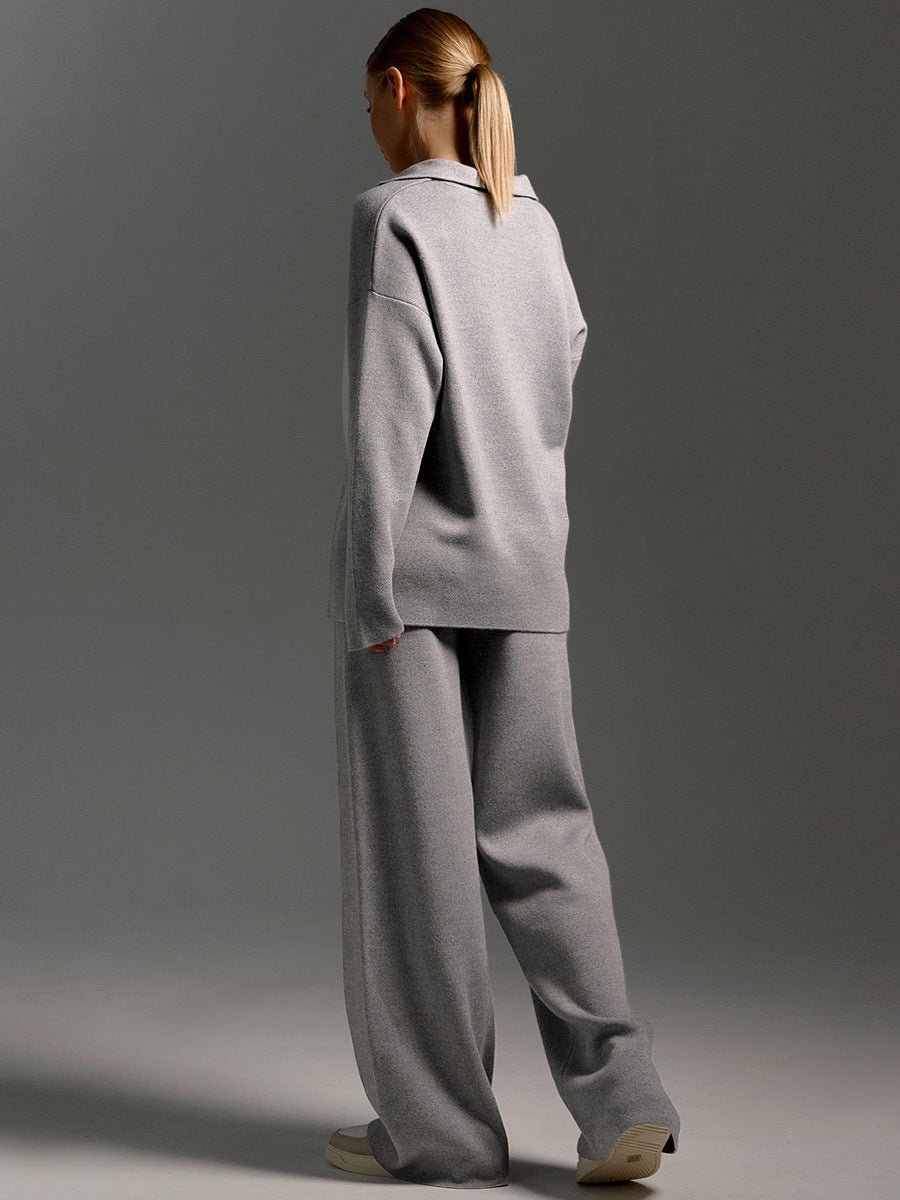 Ensemble Femme Deux Pièces Pantalon Large Et Pull Polo