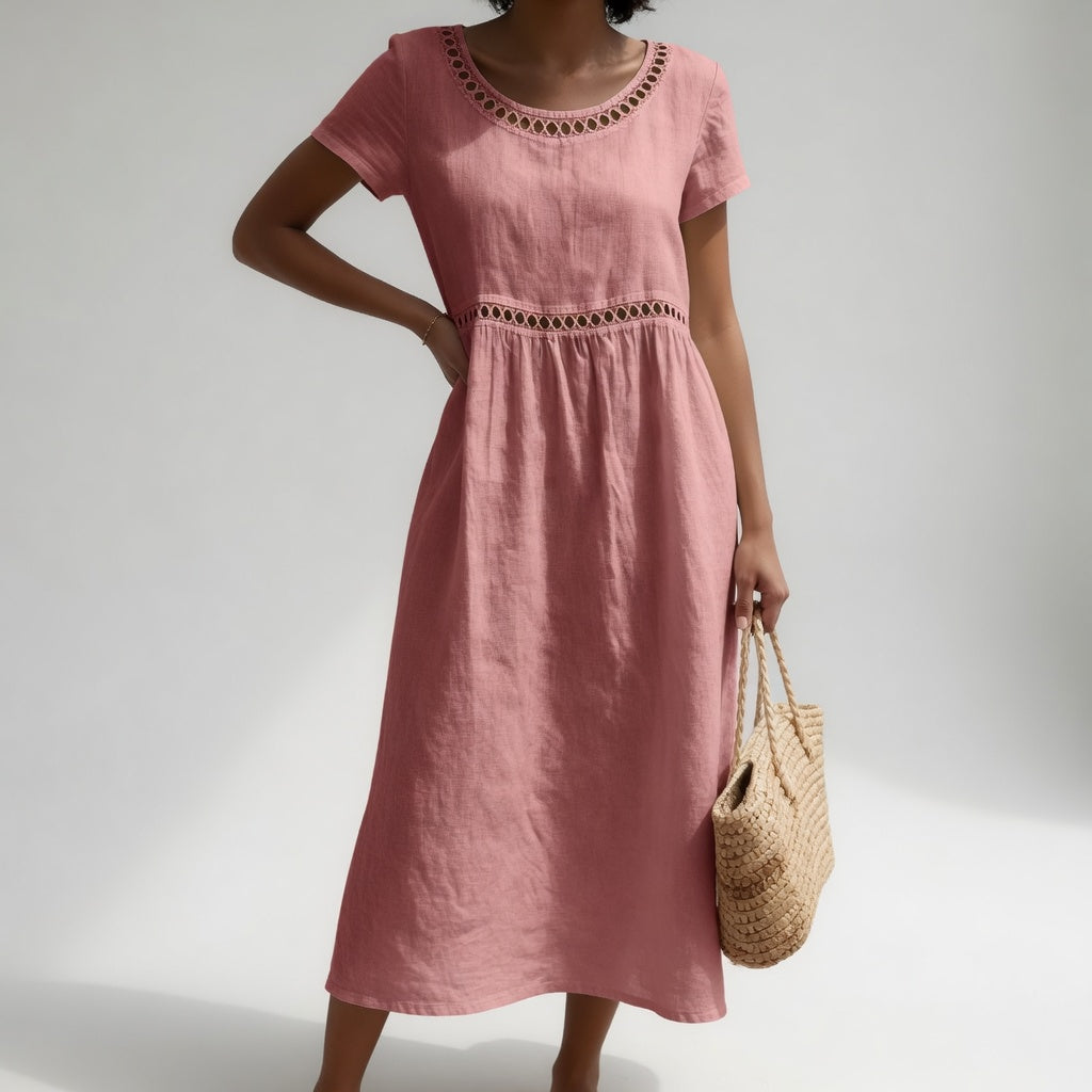 Robe en coton brodée à coupe empire pour femme