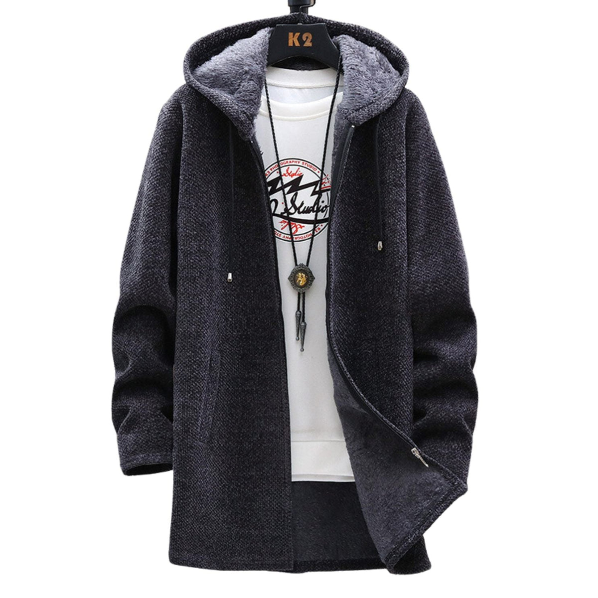 Sweat long zippé à capuche ajustable pour femme