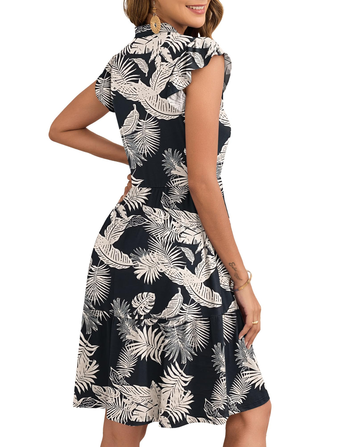 Robe Courte Femme À Volants Taille Élastique Et Poches