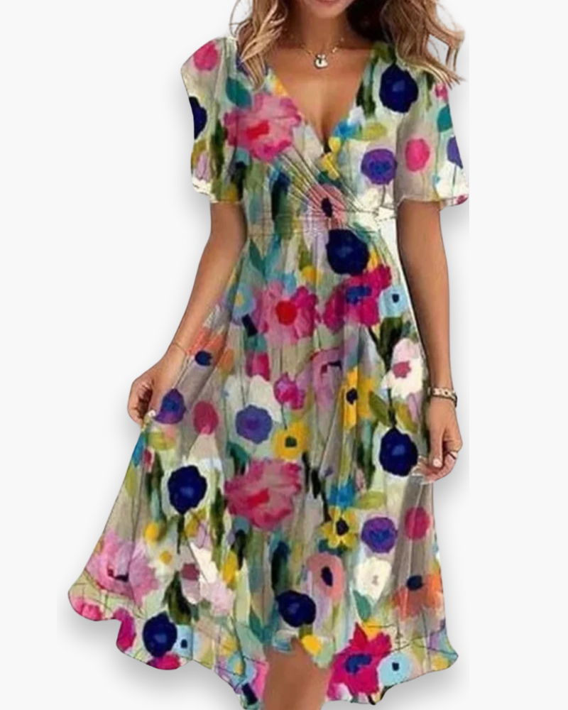 Robe Midi Femme Bohème Fluide À Imprimé Floral