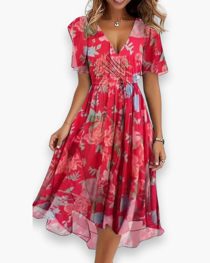 Robe Midi Femme Bohème Fluide À Imprimé Floral