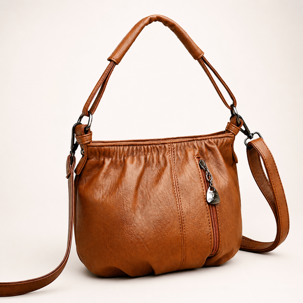 Ruched Handbag | With Front Zipper Pocket