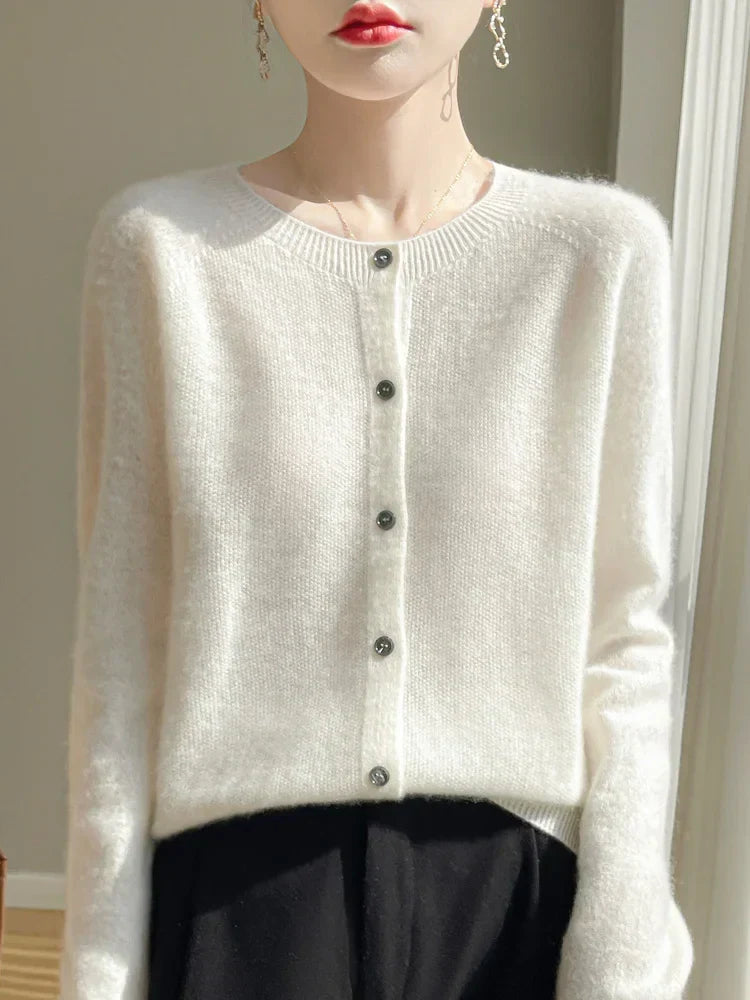 Gilet boutonné en maille fine pour femme