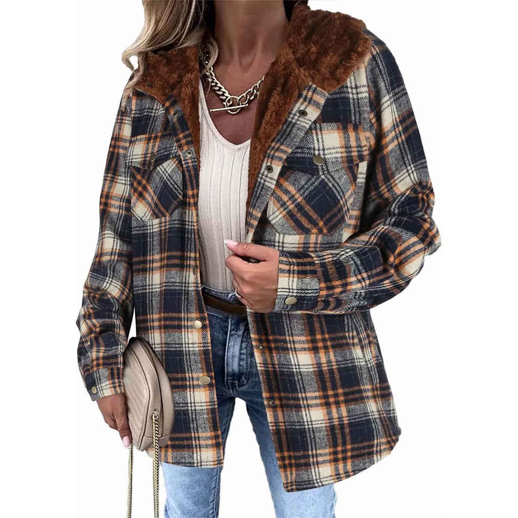 Veste Femme À Carreaux Doublée Polaire Avec Capuche