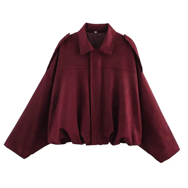 Bomber oversize vert olive à finition vintage pour femme