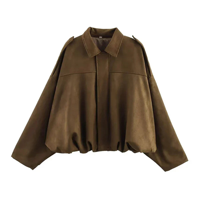 Bomber oversize vert olive à finition vintage pour femme