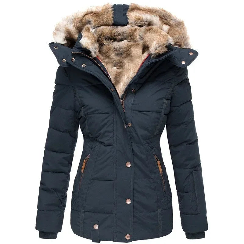 Parka Femme Hiver À Capuche Doublée De Fourrure
