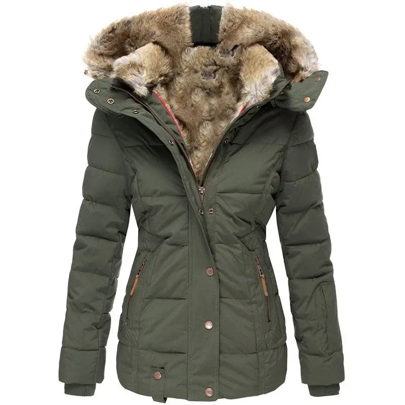Parka Femme Hiver À Capuche Doublée De Fourrure