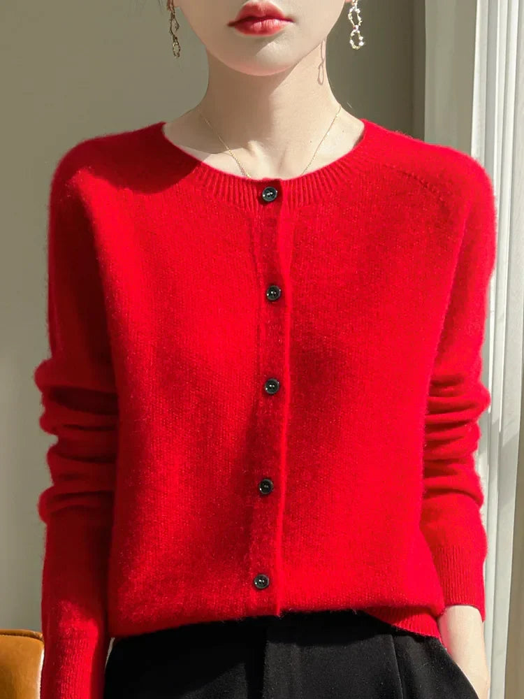 Gilet boutonné en maille fine pour femme