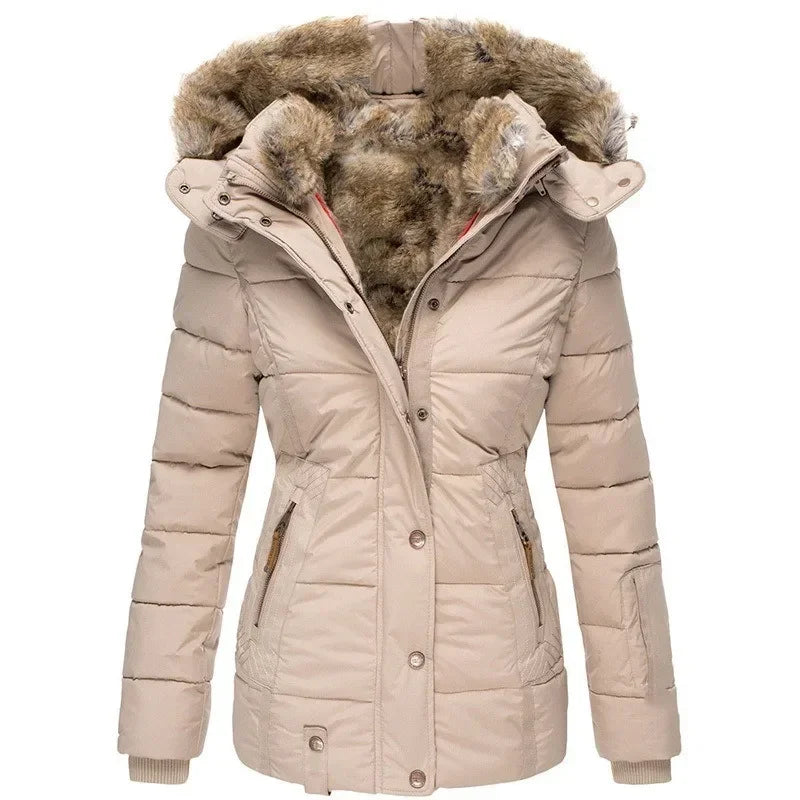 Parka Femme Hiver À Capuche Doublée De Fourrure