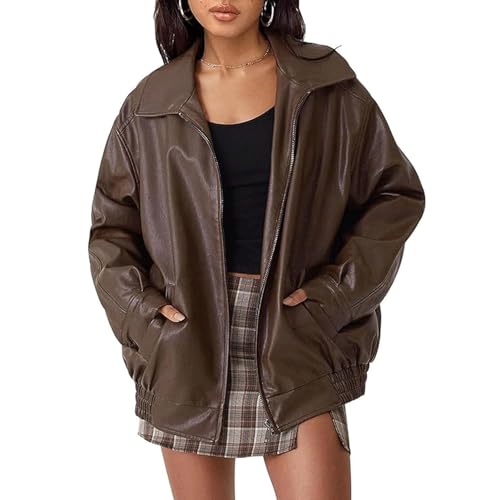 Veste Femme En Simili Cuir Oversize Style Biker