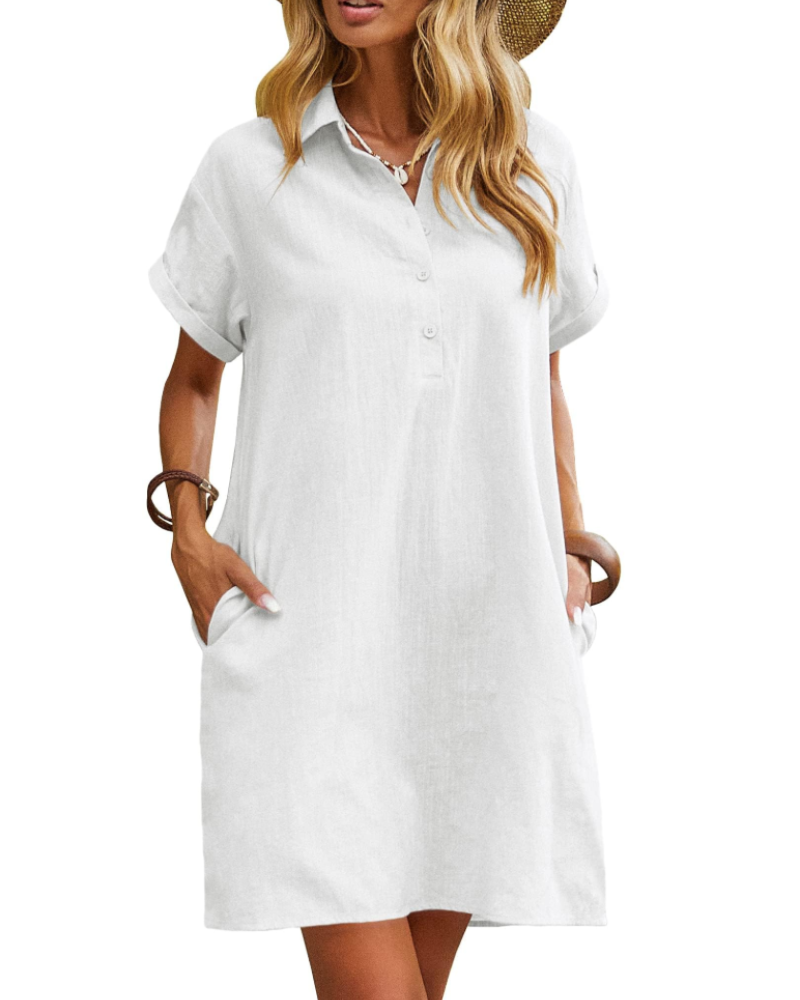 Robe Chemise Femme En Lin Et Coton Col V Boutonnée
