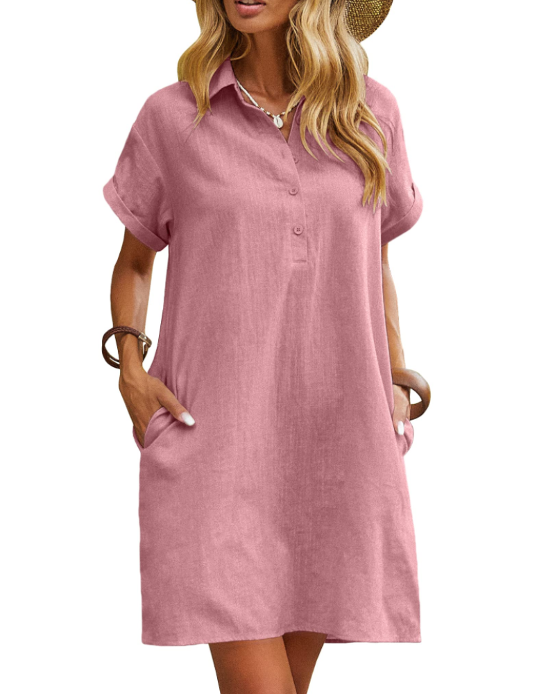 Robe Chemise Femme En Lin Et Coton Col V Boutonnée