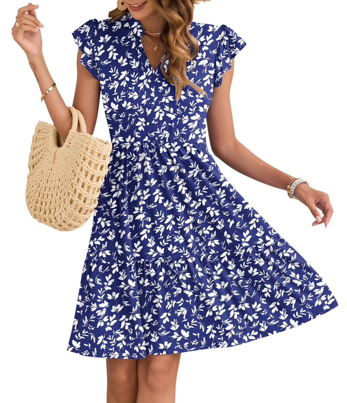 Robe Courte Femme À Volants Taille Élastique Et Poches