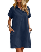 Robe Chemise Femme En Lin Et Coton Col V Boutonnée