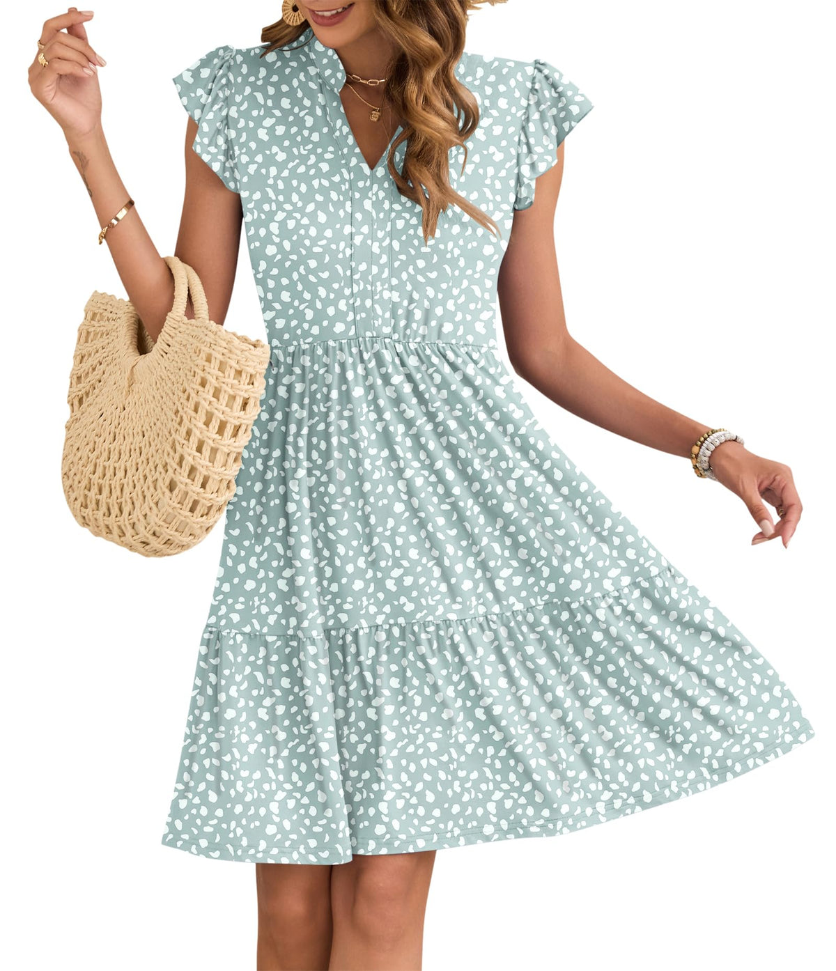 Robe Courte Femme À Volants Taille Élastique Et Poches