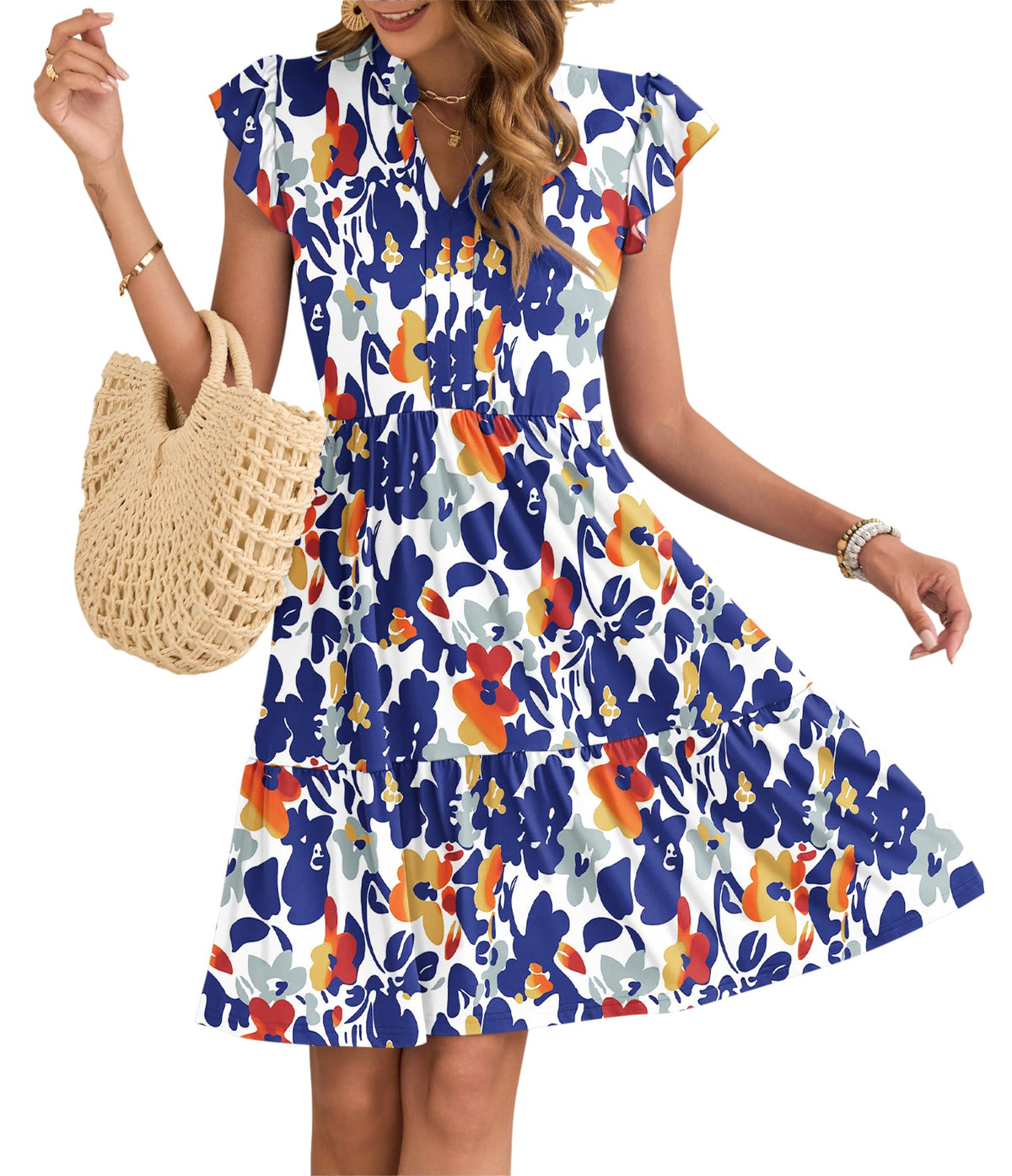 Robe Courte Femme À Volants Taille Élastique Et Poches