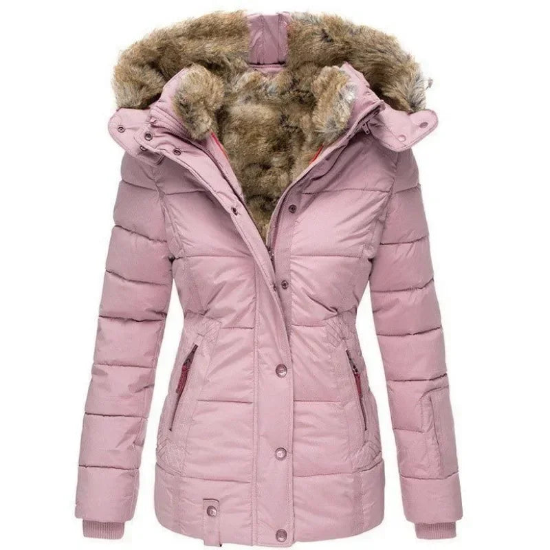 Parka Femme Hiver À Capuche Doublée De Fourrure