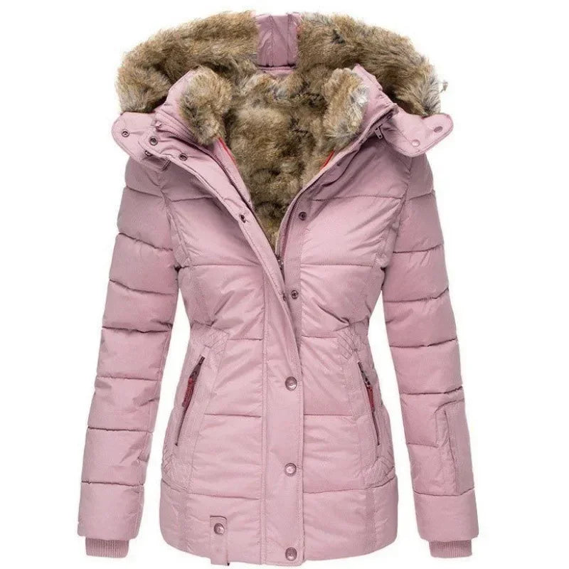 Parka Femme Hiver À Capuche Doublée De Fourrure