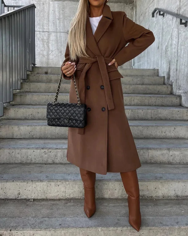 Manteau Femme Croisé À Revers Marqués Et Poches Latérales
