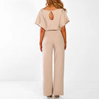 Combinaison Femme Fluide À Jambes Larges Et Ceinture Nouée