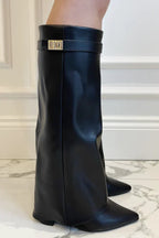 Bottes Hautes Femme En Daim À Talon Compensé Et Boucle Dorée