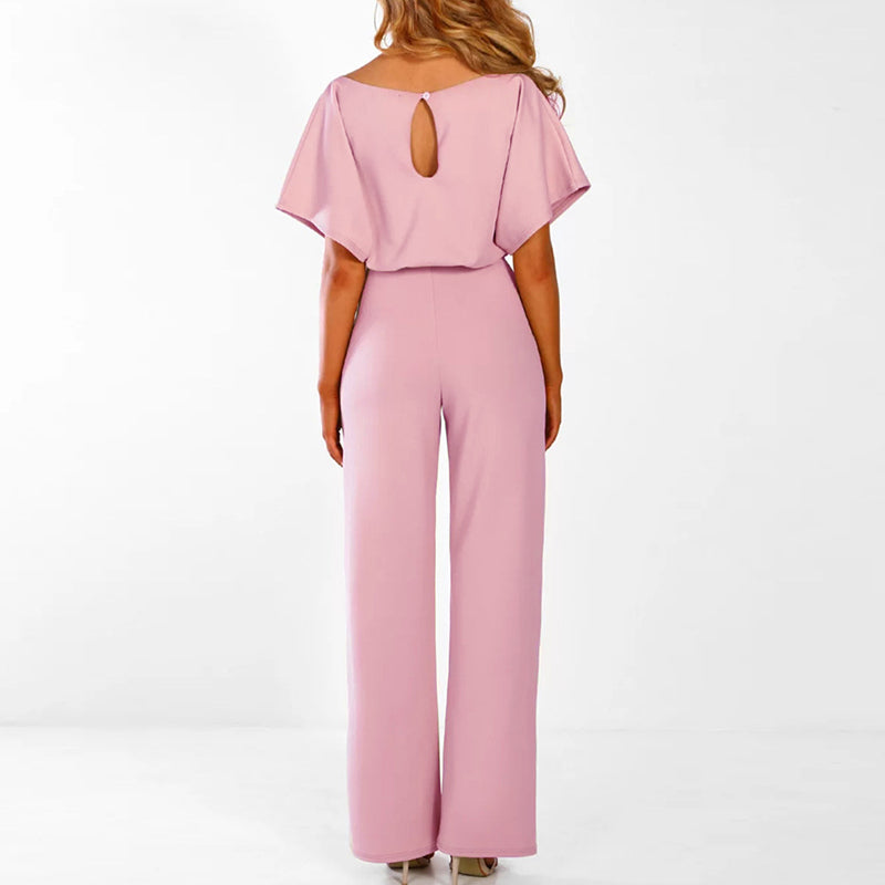 Combinaison Femme Fluide À Jambes Larges Et Ceinture Nouée