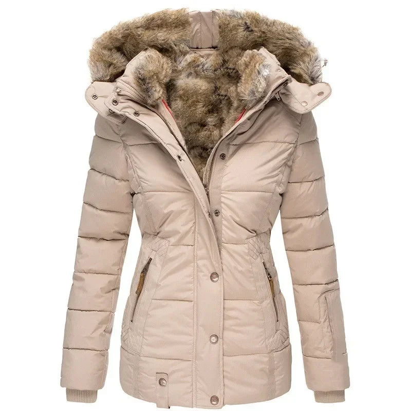 Parka Femme Hiver À Capuche Doublée De Fourrure