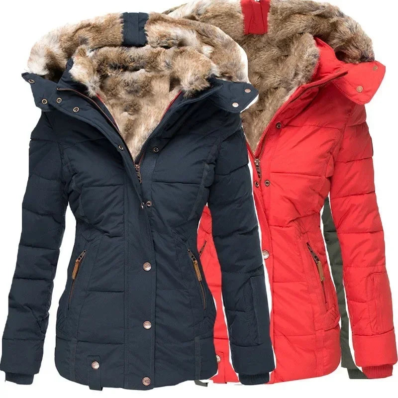 Parka Femme Hiver À Capuche Doublée De Fourrure