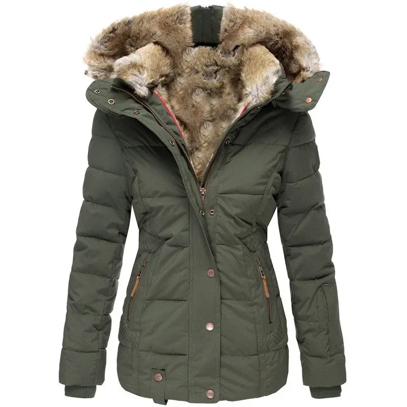 Parka Femme Hiver À Capuche Doublée De Fourrure