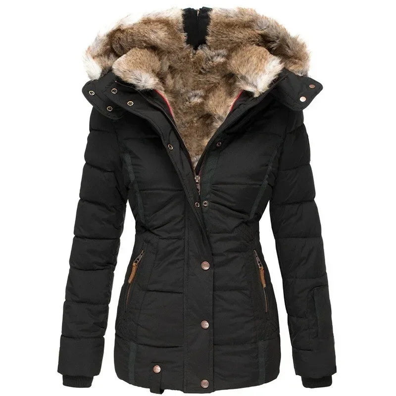 Parka Femme Hiver À Capuche Doublée De Fourrure